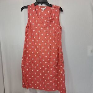 J. Jill Love Linen Size XS White Palm Tree Printed Sleeveless Shift Dress Peachy